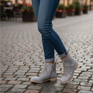 Graceland Ankle boots-lace-up design, side zipper closure/Floral Cutouts-Size 9